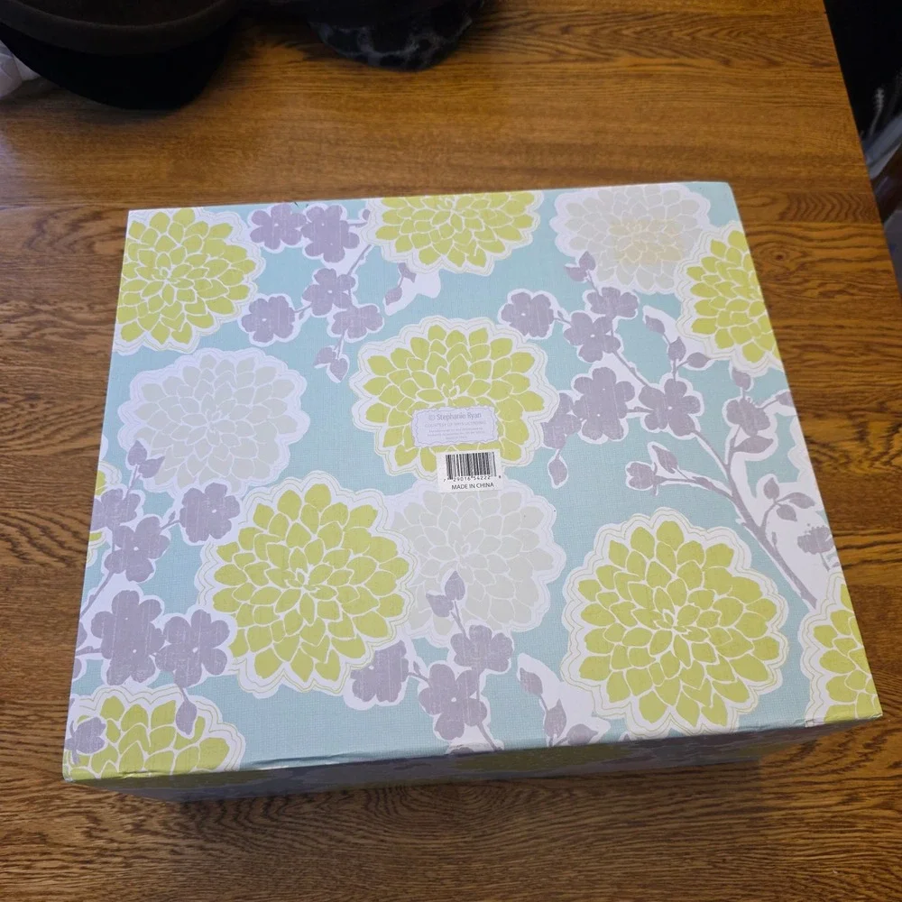 Decorative Storage Box Yellow Gray‎ Floral Pattern Hinged Lid Keepsake Organizer